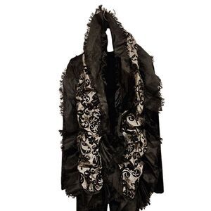 Vintage Reversible Statement Scarf Black Velvet/Gray and Black Pattern